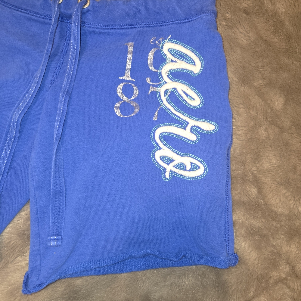 Blue Drawstring Shorts with Embroidered Side Script - Picture 4 of 6